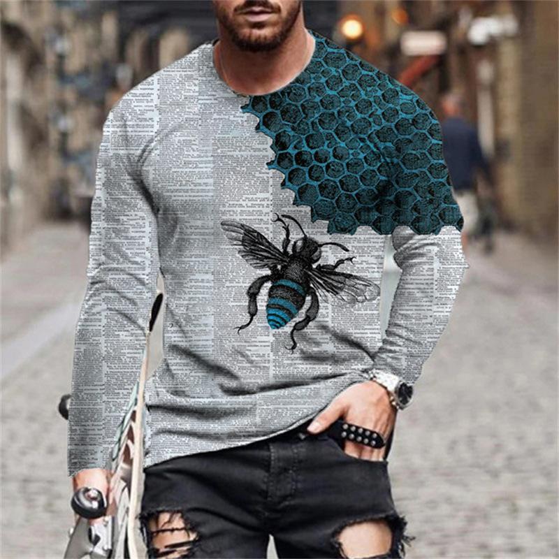 Весенне-осенние забавные футболки с 3D-принтом пчелиных сот, повседневные пуловеры с длинным рукавом, уличная одежда Харадзюку, мужские футболки