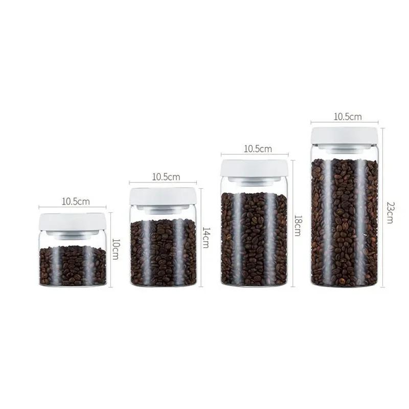 Transparent High Borosilicate Glass Airtight Canisters Various Sizes Household Coffee Storage Jars One-Click Damp-Proof Holders