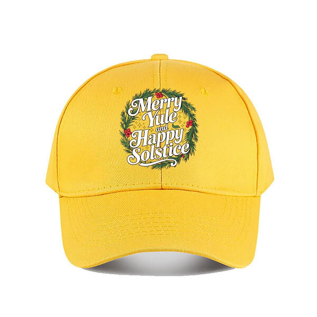 Merry Yule And Happy Solstice Holly Wreath Design Baseball Cap Fashion Unisex Sunhat Womens Outdoor Sports