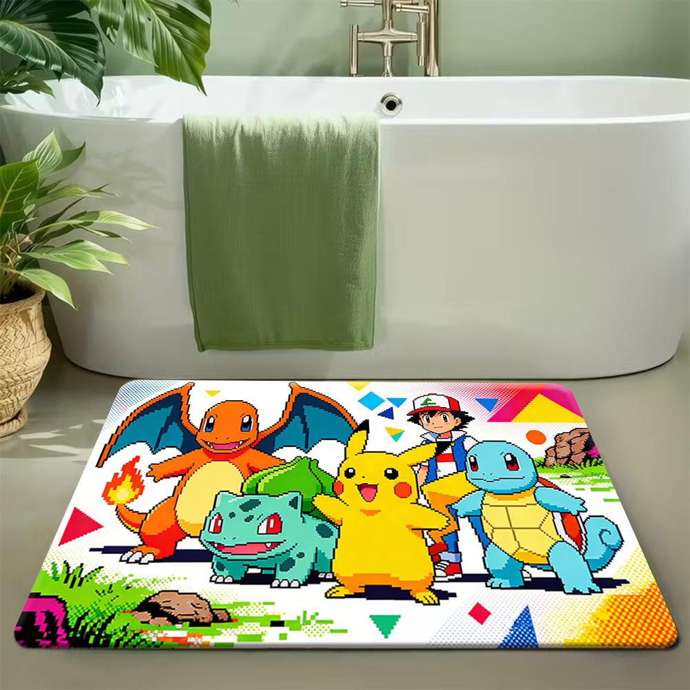 Pokemon Eevee Evolutions Group with Pikachu Print Non-slip Doormat, Soft Absorbent Floor Rug for Home Decor