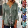 Button Down Shirts For Women Floral Print Tunic Summer Tops Dressy Casual Bell 3/4 Sleeve V Neck Spring Blouses