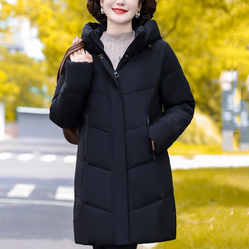 Plus Size Middle Age Women's Long Down Coats Winter Vintage Parkas Hooded Elegant Thick Warm Puffer Jackets Woman Outerwears