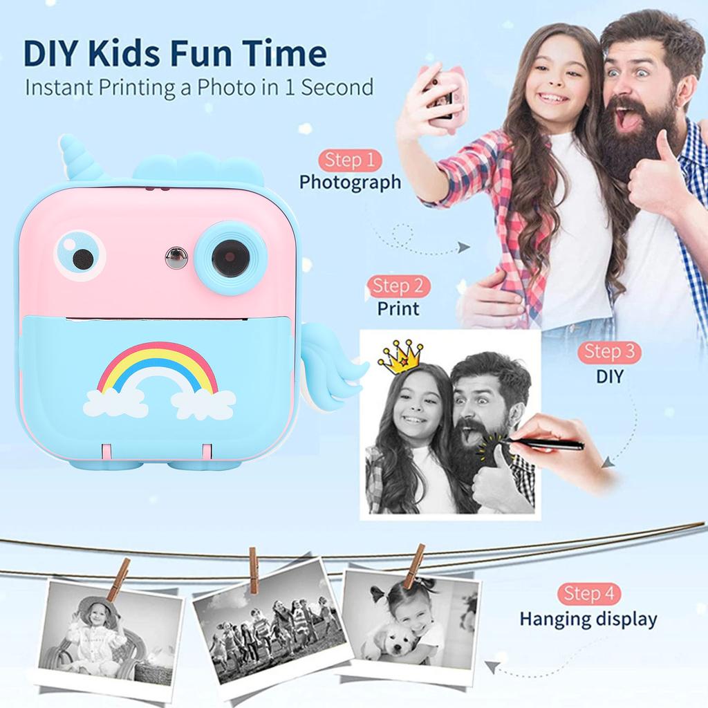 Детская камера мгновенной печати 2,4-дюймовая HD цифровая видеокамера для детей с печатной бумагой, поддержка приложения для 3-14 лет