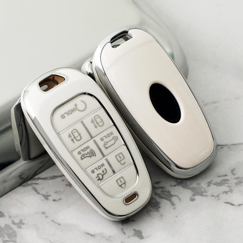Новый серебристый чехол для ключа автомобиля с 6 кнопками для Hyundai Santa Fe Tucson 2022 NEXO NX4 Ioniq 5 Atos Prime Solaris 2021 Автоаксессуары
