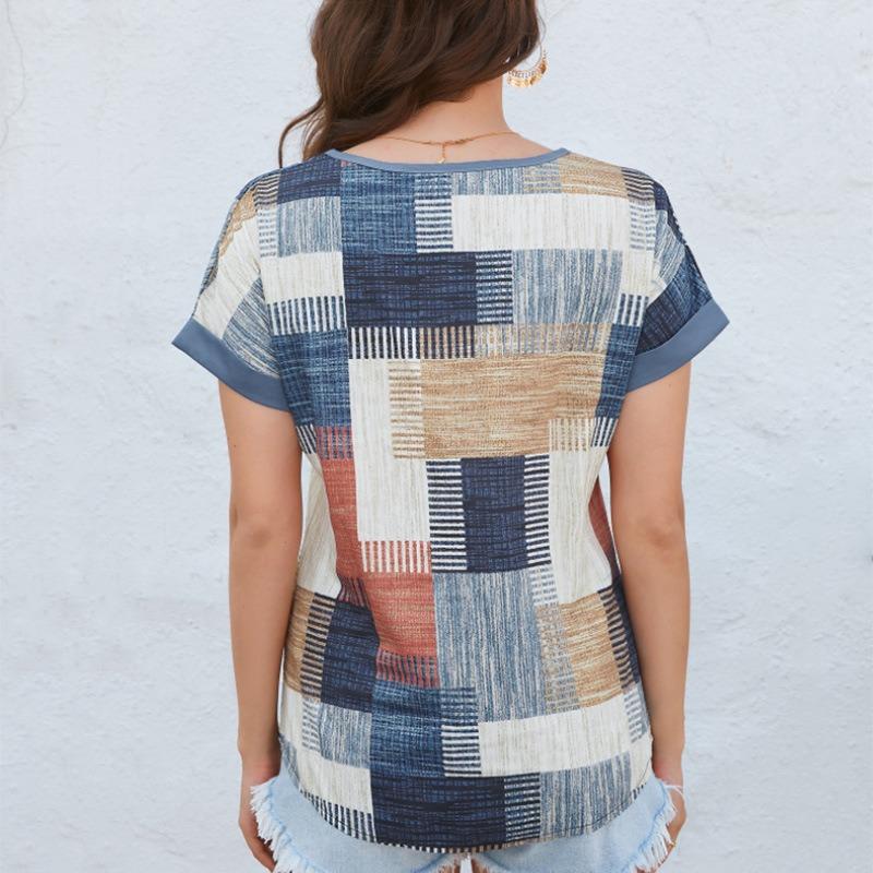 Летние женские повседневные футболки с короткими рукавами и V-образным вырезом