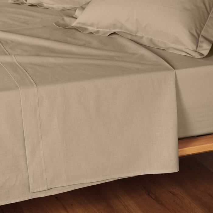 Drap plat - Emotion - 180 x 290 cm - 100% coton - Beige - OEKO-TEX®
