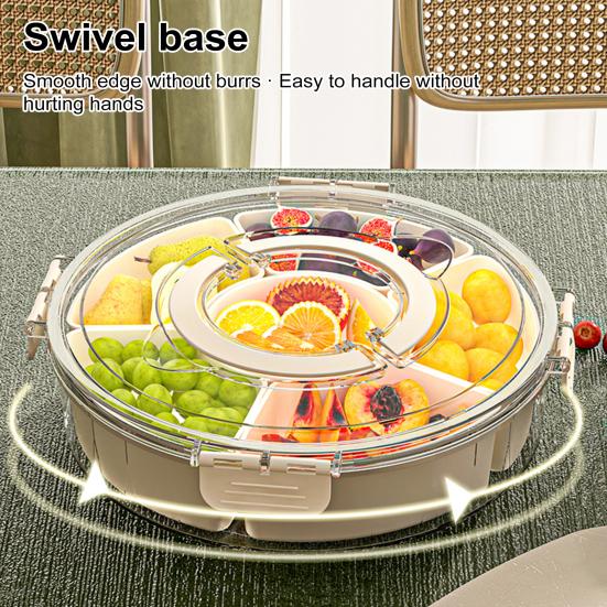 Fruit Plate Snack Spinner Divided Serving Tray with Lid Handle Food Platter for Charcuterie Veggie Travel Picnic Snack Organizer