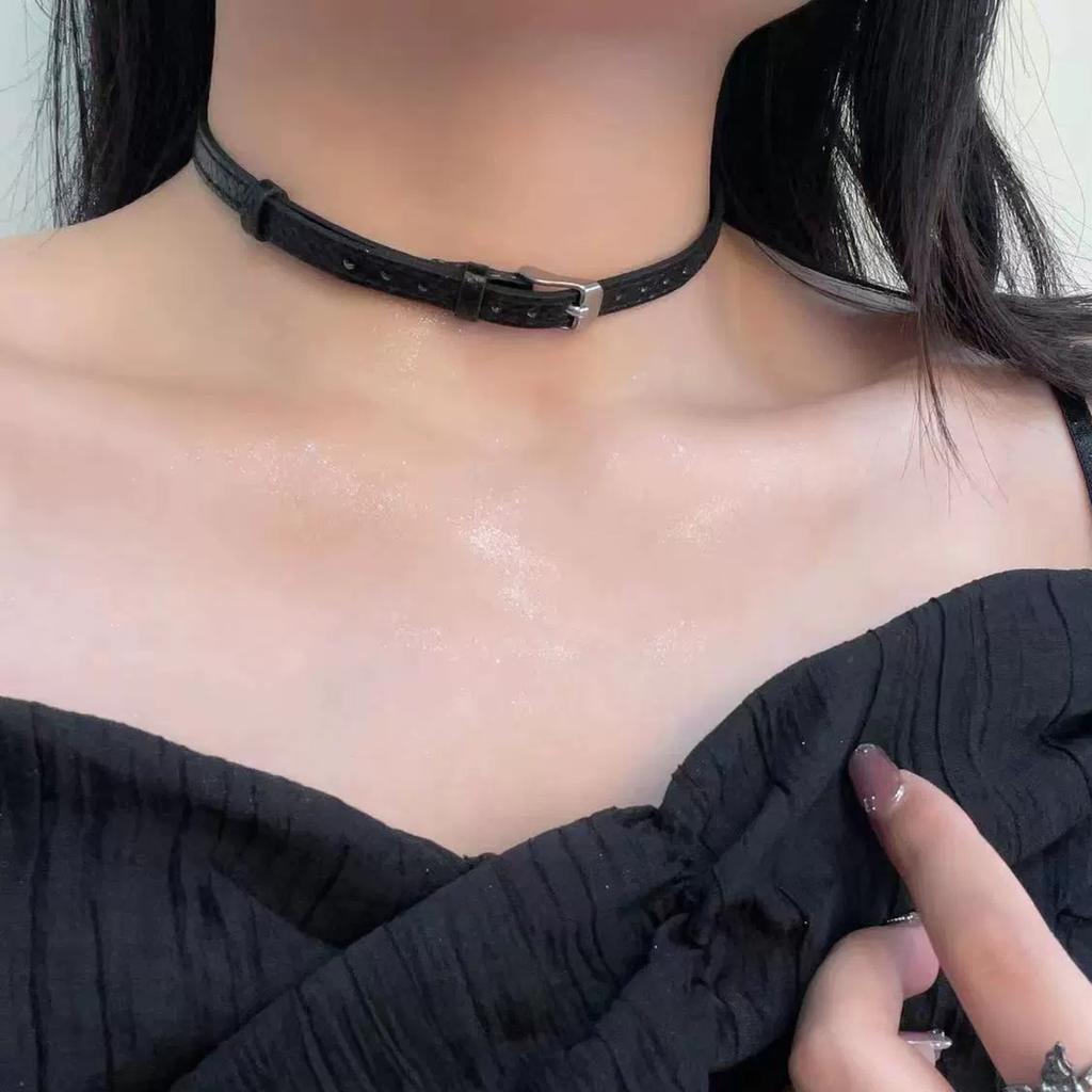 Texture Belt Buckle Neckchain Punk Dark Stackable Leather Unique Y2K Necklace Men Women Simple Choker Jewelry
