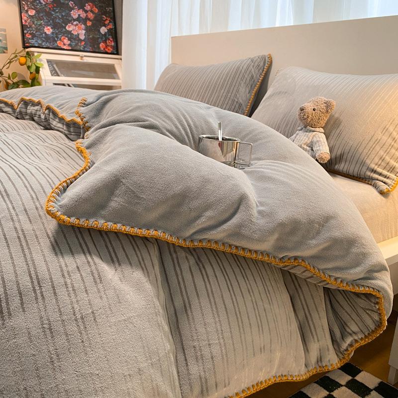 Thickened Yarn Dyed Milk Velvet Bed Top Four Piece Set Of Winter Bound Coral Velvet Quilt Cover Flannel Sheet Quilt Cover