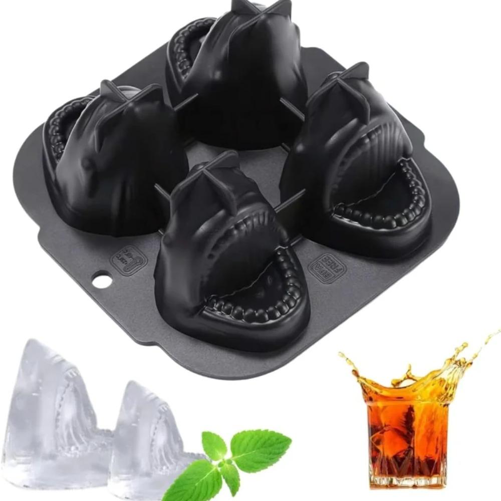 2pcs 3D Sharks Ice Cube Mold 4 Grid Ice Cube Maker Durable Ice Cube Tray Summer