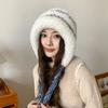Korean style cute woolen hat for women, warm knitted hat with straps and ear flaps, popular outdoor beanie for autumn and winter.
