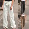 Elastic Waist Solid Color Women Trousers Thin Straight Wide Leg Belt Long Pants Women Clothing
