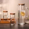 400/1300ml Glass Water Pitcher With Wooden Lid Handle Tea Milk Juice Jug Beverage Container Heat-resistant Glass Cups Drinkware