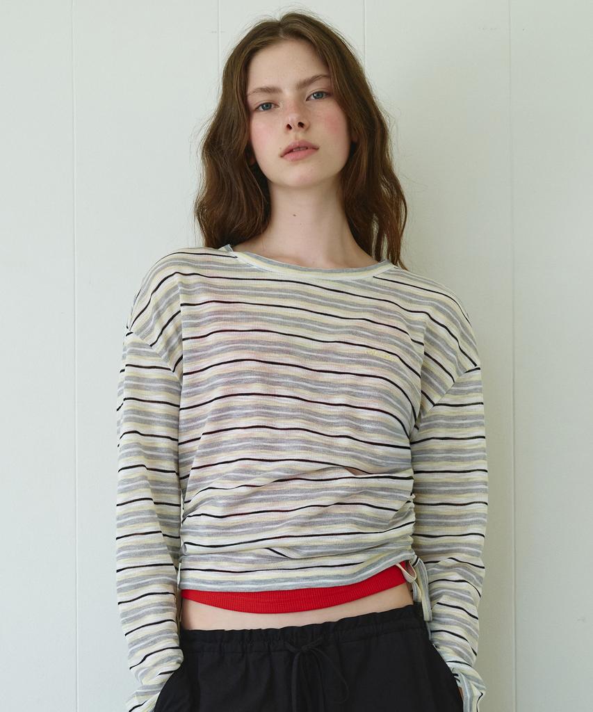 ROLAROLA Sheer Long Sleeve Stripe Top Gray