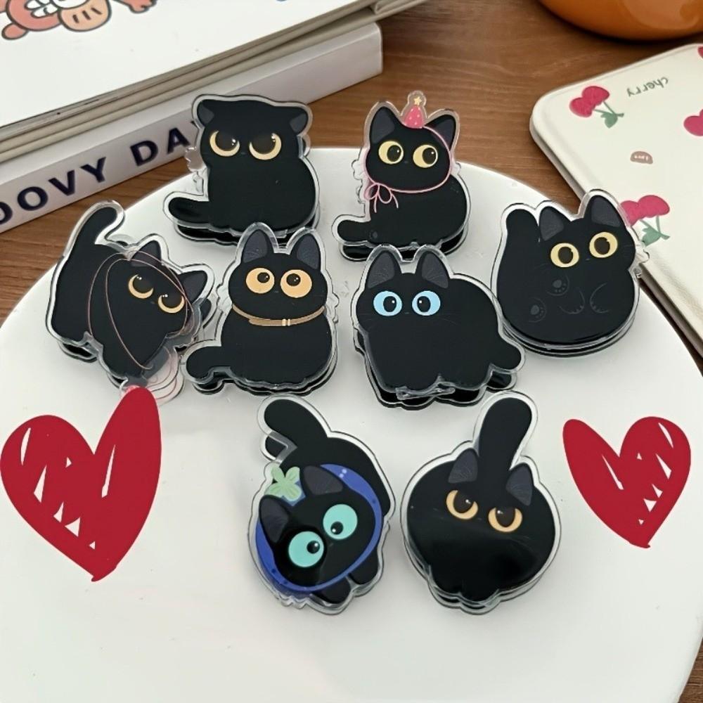 8pcs Fresh Keeping Black Cat Bag Clips Moisture-proof Stationery Clips Seasoning Bags