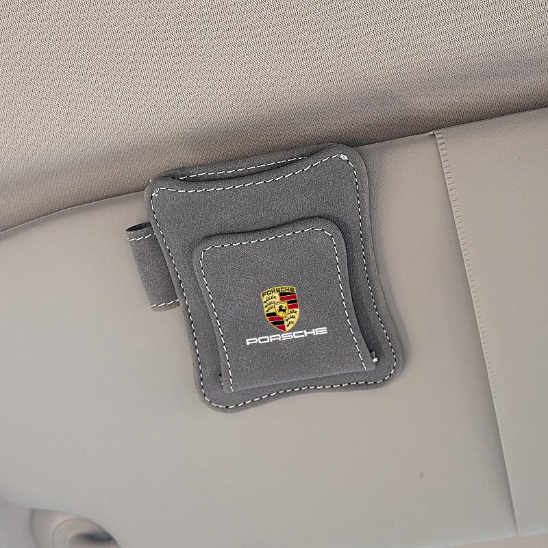 AABJ1 Car Suede Sun Visor Glasses Clip Sunglasses Storage Box For Porsche Cayenne Panamera Macan 911 718 Taycan Boxster Cayman 918