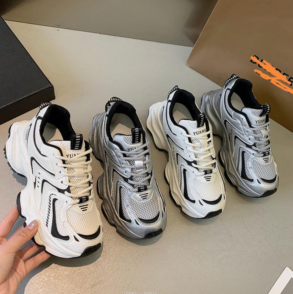 Модные корейские женские кроссовки на толстой подошве, модные массивные кроссовки 2024 года, универсальная спортивная обувь на платформе, сетчатая дышащая женская обувь