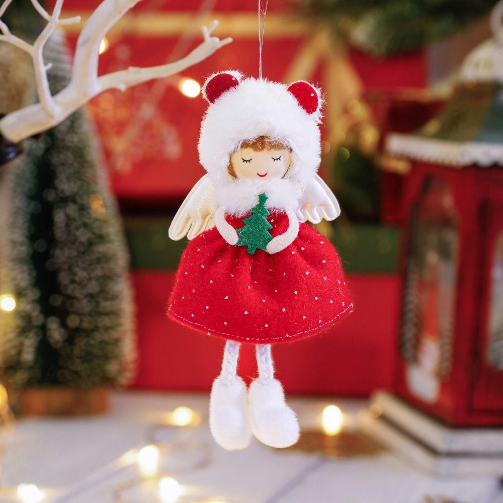 Decorative Red Green Christmas Elf Doll Plush Cute Red Green Elf Angel Red/Green Hanging Xmas Tree Hanging Angel Pendants