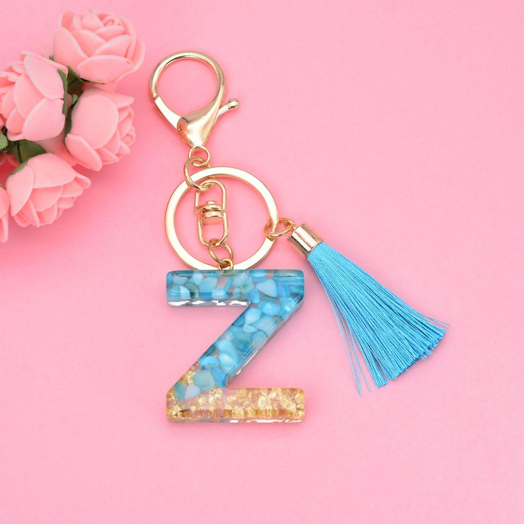 Синий брелок с кисточкой и 26 подвесками в виде английских букв - подвеска-капля из смолы для сумок и автомобилей, унисекс.