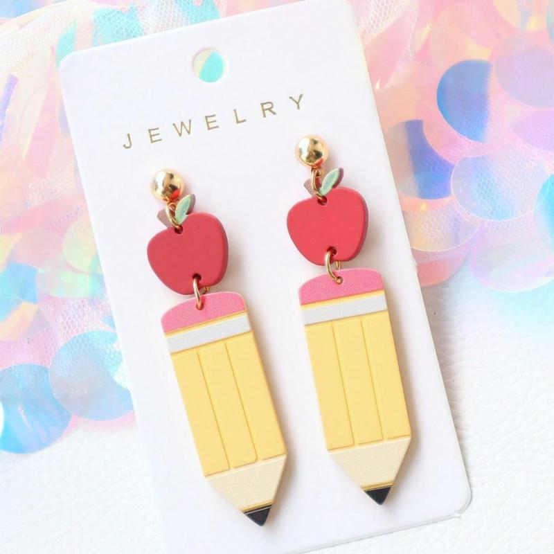 1 Pair Back To School Pencil Shaped Cute Earrings, Personalized Earrings for Holiday Party Gift
