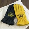 Unisex Motorcycle Rider Cowhide Gloves Classic Black & Yellow Vintage Leather Cycling & Outdoor Riding heavy Duty Work Luvas