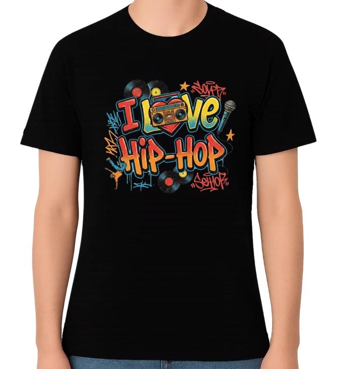 I Love Hip-Hop Graffiti T-Shirt Rapping Street Style Rap Music Lover Unisex Tee