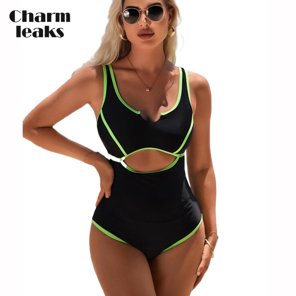 CHARMLEAKS Цельный купальник, женский купальный костюм с U-образным вырезом на груди, сексуальный монокини, купальник S-XL