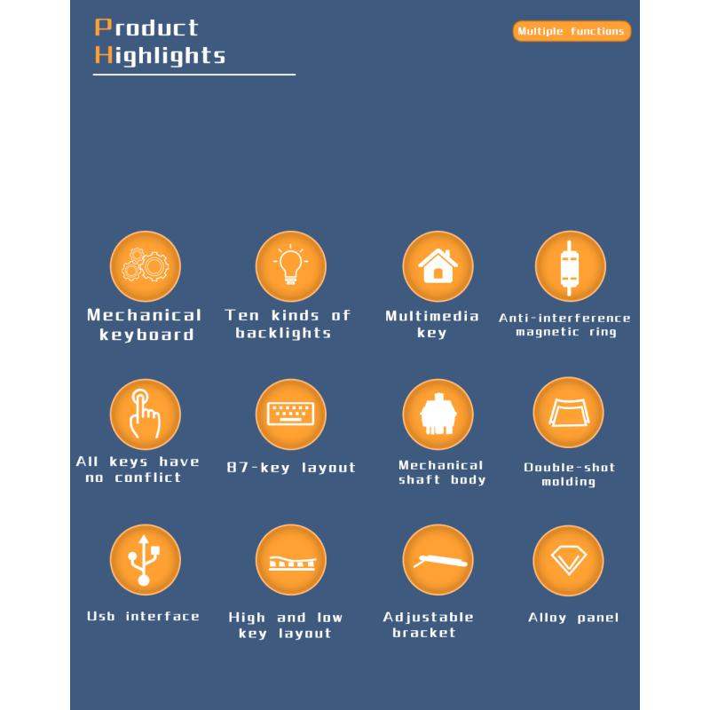 H87 настоящая механическая 87-клавишная зеленая ось, проводная клавиатура, компьютер, ноутбук, внешние офисные электронные игры, 9 видов RGB-подсветки