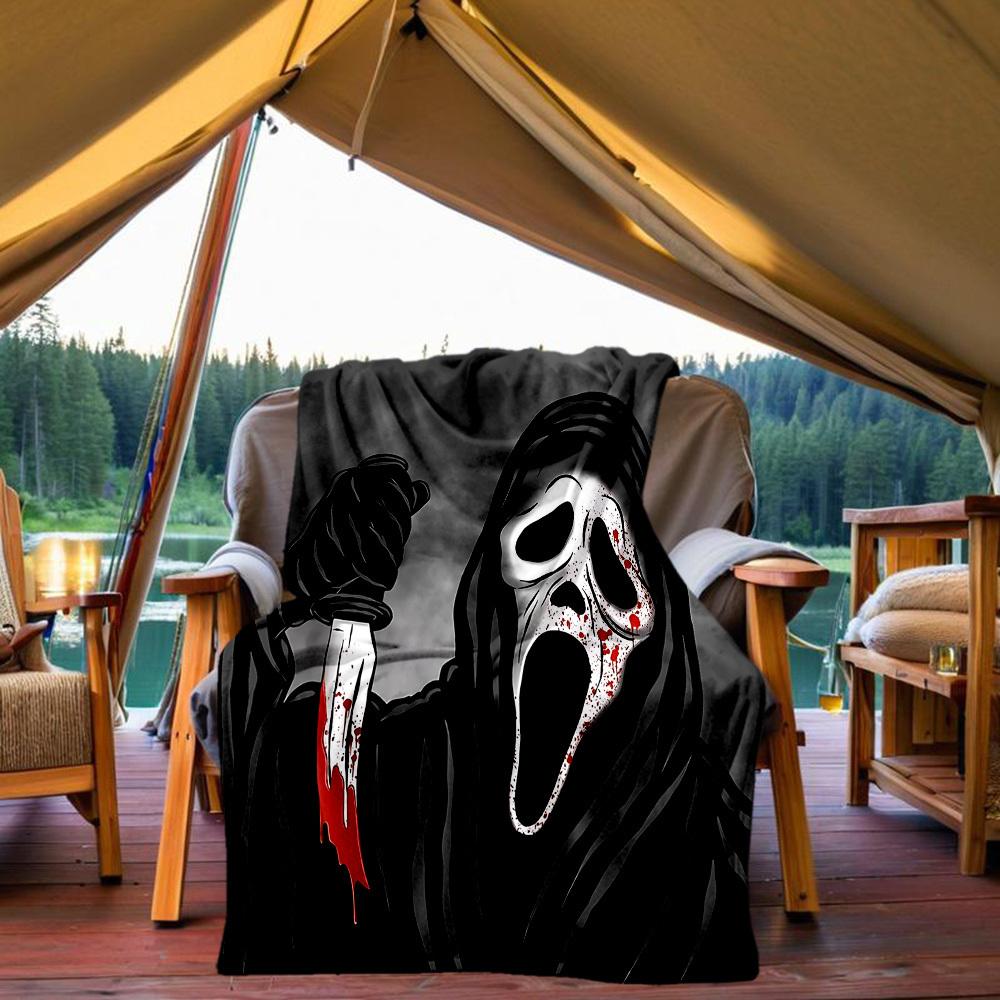 1 шт. Плед Фланелевый с Принтом Ghostface Scream для Улицы - Легкий Мягкий Теплый Всесезонный Плед с HD Печатью для Дивана, Кровати, Путешествий, Кемпинга 038
