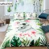 Koala Duvet Cover Set Blooming Floral Branch Bear Comforter Palm Tree Leaf Wildlife Cartoon Polyester Quilt
