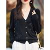 Spring and Autumn Women's Sequins V-Neck Knit Solid Color Cardigan Sweater