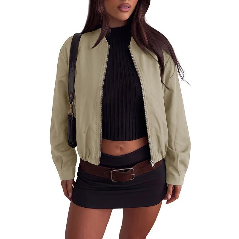 Vintage Commute Style Loose Solid Short Baseball Jacket For Women