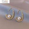 14K Real Gold Plating Korea New Design Fashion Jewelry Luxury Zircon C Type Pearl Earrings Elegant Women's Party Earrings