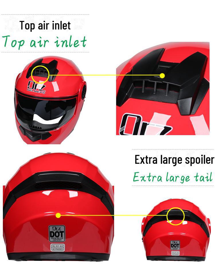 ORZ Double Lens Flip-Up Electric Car Helmet - Anti-Fog, Unisex, Four Seasons, Semi-Motorcycle