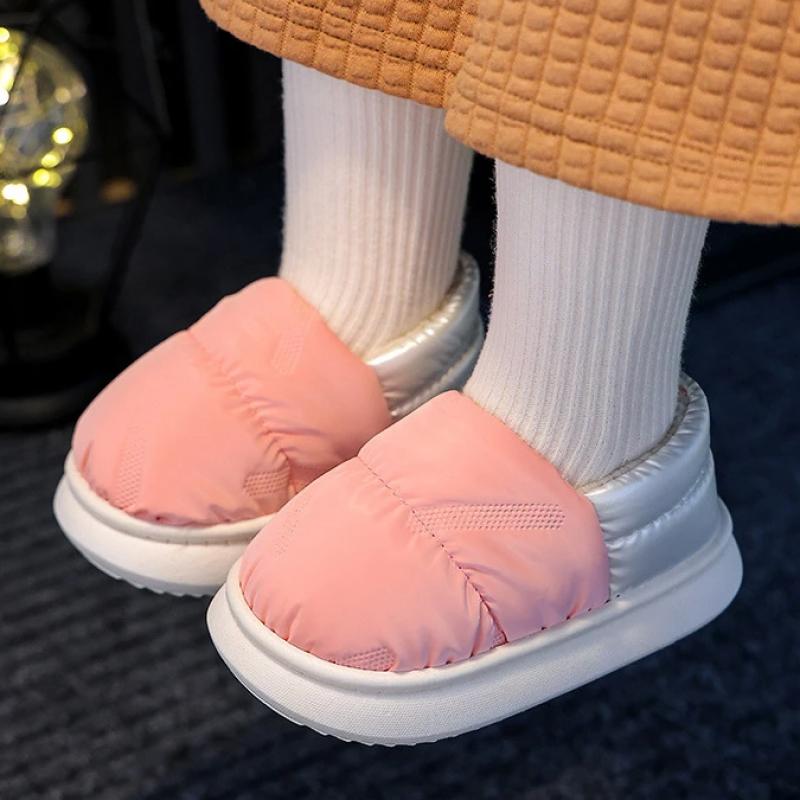 Детские зимние водонепроницаемые хлопковые тапочки, модные тапочки для малышей, мальчиков и девочек, нескользящая пятка, теплая плюшевая высокая домашняя обувь