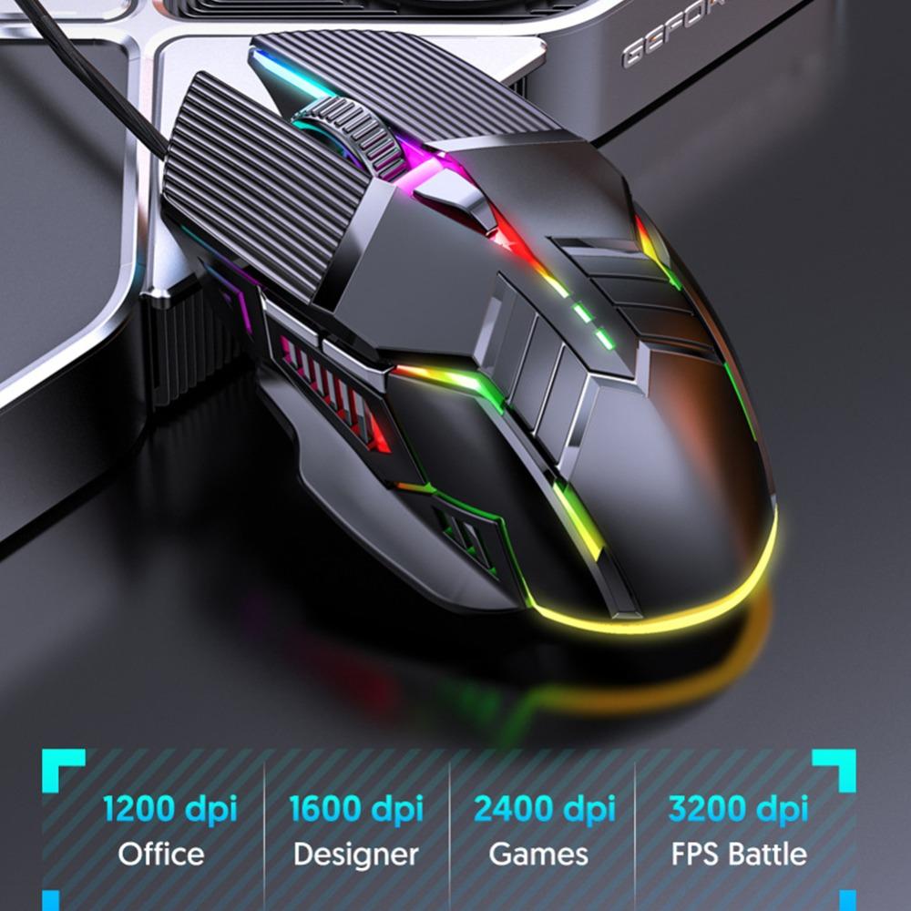 6-кнопочная эргономичная проводная игровая мышь 6-кнопочная светодиодная бесшумная мышь для настольного компьютера/компьютера/ноутбука