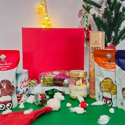 Здоровый Мастер Классик Рождественская коробка из 7 штук | Премиальная рождественская подарочная коробка | Чипсы, просяные шарики, закуски из просяного зерна, хахра, кружка, рождественский набор | Рождественский подарок