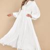 Women's Casual Solid Color Button Collar Pleated Long Sleeved Casual Dresses