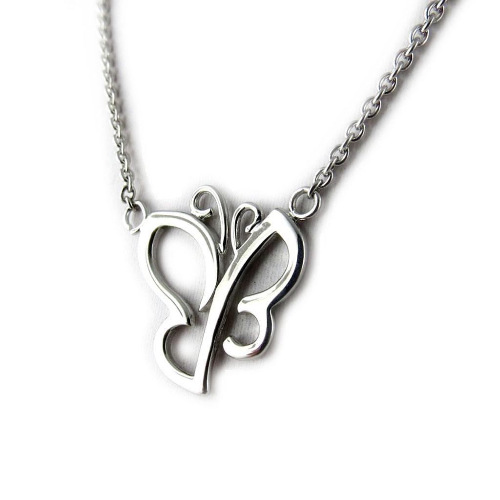 Les Trésors De Lily [K9646] - Silver 'Butterfly' Necklace