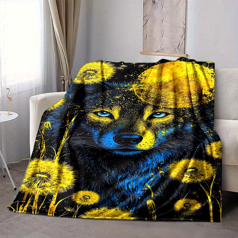 1pc Wolf Dandelion Night Blanket Lightweight Flannel Blanket Throw Blanket For Sofa, Bed, Travel, Camping, Livingroom, Couch, Chair, And Bed yy2509026