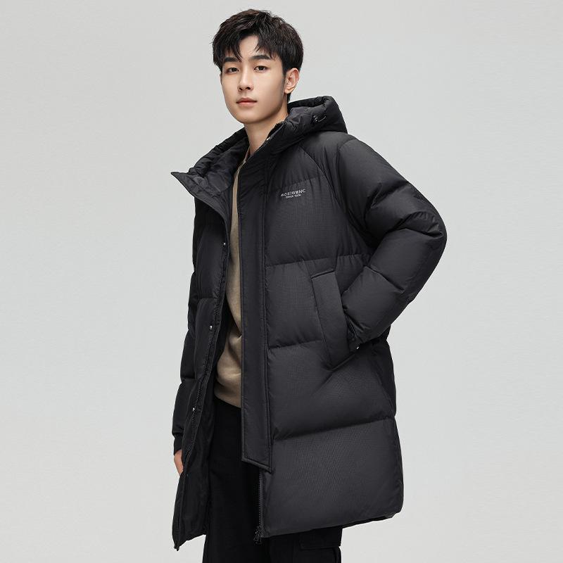 White Duck Down Jacket Men's Winter Medium and Long Loose Hooded Jacket Couple Fashion Versatile Top