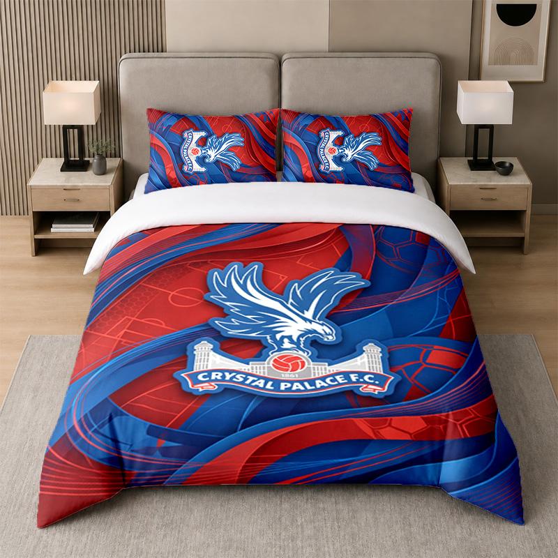 3Pcs Bedding SetCrystal Palace Football Soft Bed Sheet and Two Pillowcases Home Bedroom Decor