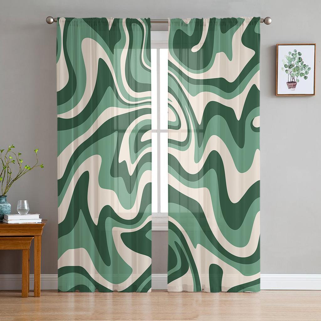 Marble Texture Turquoise Sheer Curtains for Living Room Decoration Window Curtains for Kitchen Tulle Voile Organza Curtains