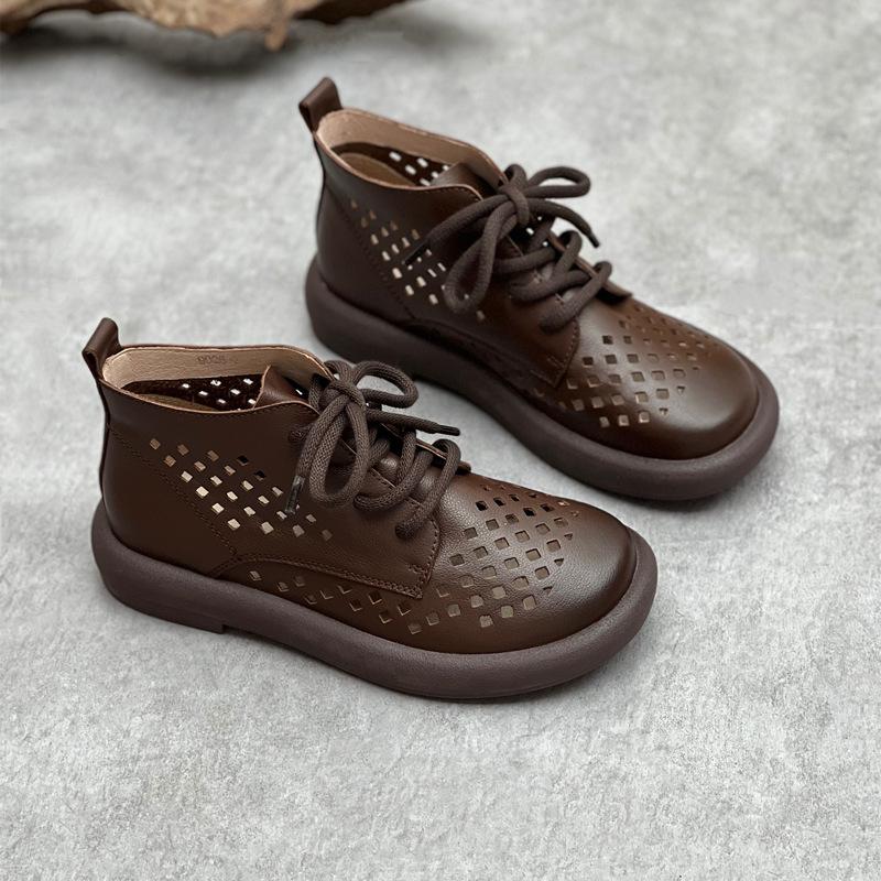 Johnature Летние сандалии из натуральной кожи, дышащие ботинки с отверстиями в стиле ретро, женская обувь ручной работы с круглым носком на шнуровке