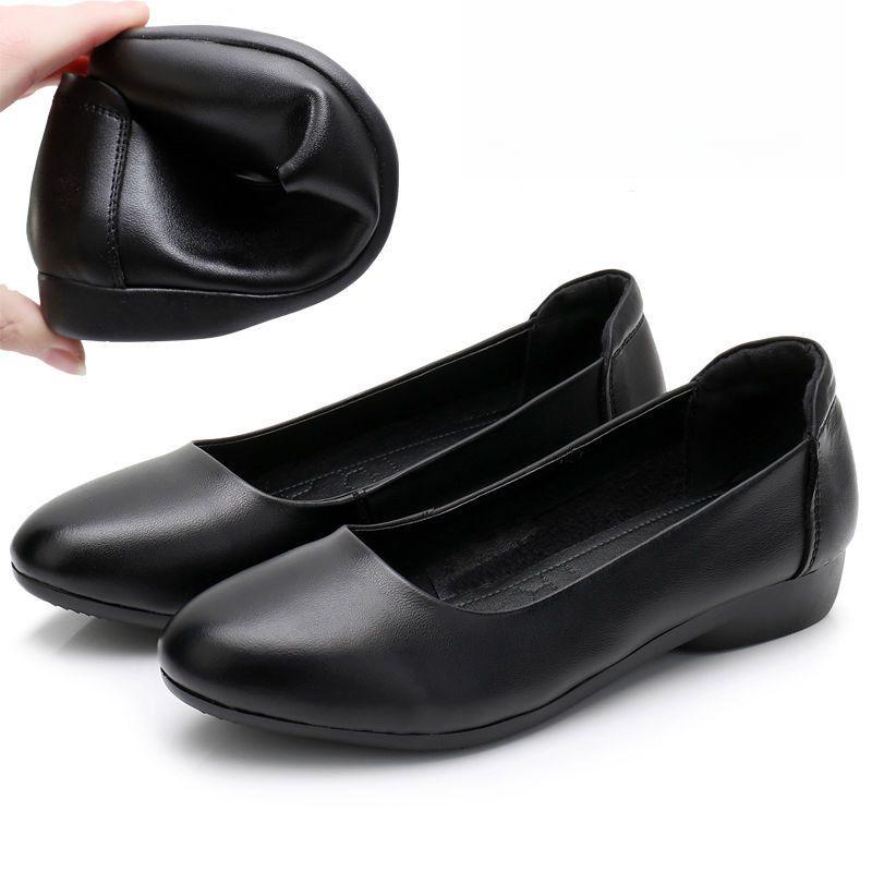 Рабочая обувь женская черная обувь для собеседования деловая обувь на плоской подошве нескользящая кожаная обувь для работы одинарные туфли