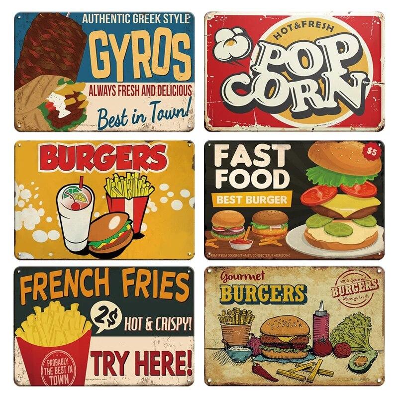 Mfoever Burger Sign Best In Town Beef BBQ Vintage Decor Hotdogs Kitchen Decorations Wall Plaque Retro Decor Vintage Food Sign