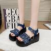 Fashion 9CM Punk Gothic Platform Canvas Shoes Open Toe Buckle Strappy Summer Sexy Rivets Thick Heels Footwear Gladiator Sandals Women