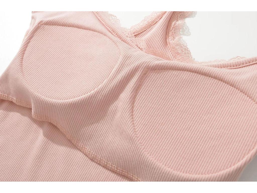 Women's Summer 2024 Backless Slim-Fit Halter Top with Bra Pads & Lace Trim