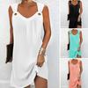 Летнее женское платье-жилет без рукавов с v-образным вырезом и полым кольцом, однотонное свободное платье, тонкое мини-платье, уличная одежда