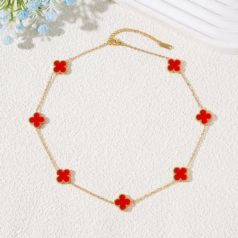 7 цветов 13 мм Двусторонняя титановая сталь Четырехлистный клевер Ожерелье Не теряет цвет 18k Легкая роскошь Женское ожерелье